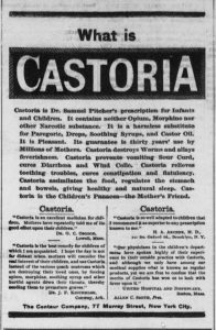 castoria-newspaper-advertisement, Centaur Company Pitcher's Castoria