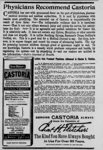 Fletchers Castoria newspaper clipping, testimonials for Charles Fletcher castoria